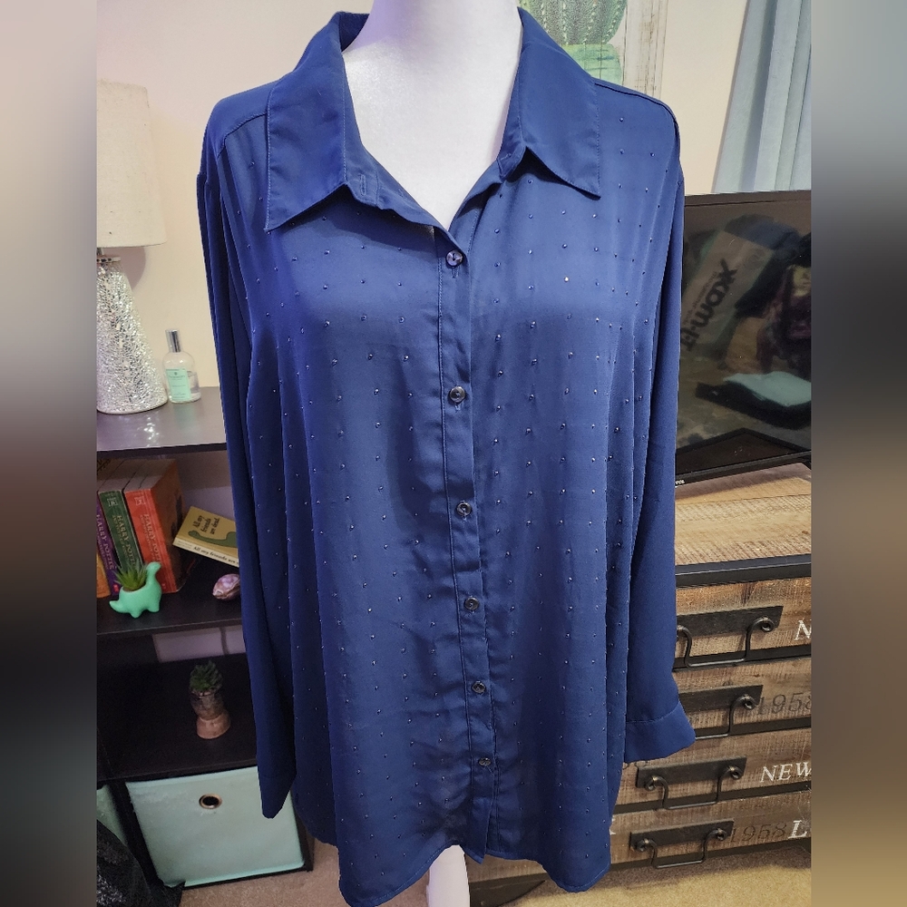 💞4/$20💞 George Blue Bejeweled Blouse Size 3X